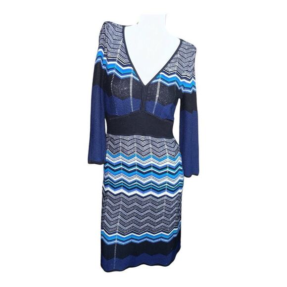 a.n.a. Black, Blue, White Knit Long Sleeve Dress, Size Small - Picture 1 of 11